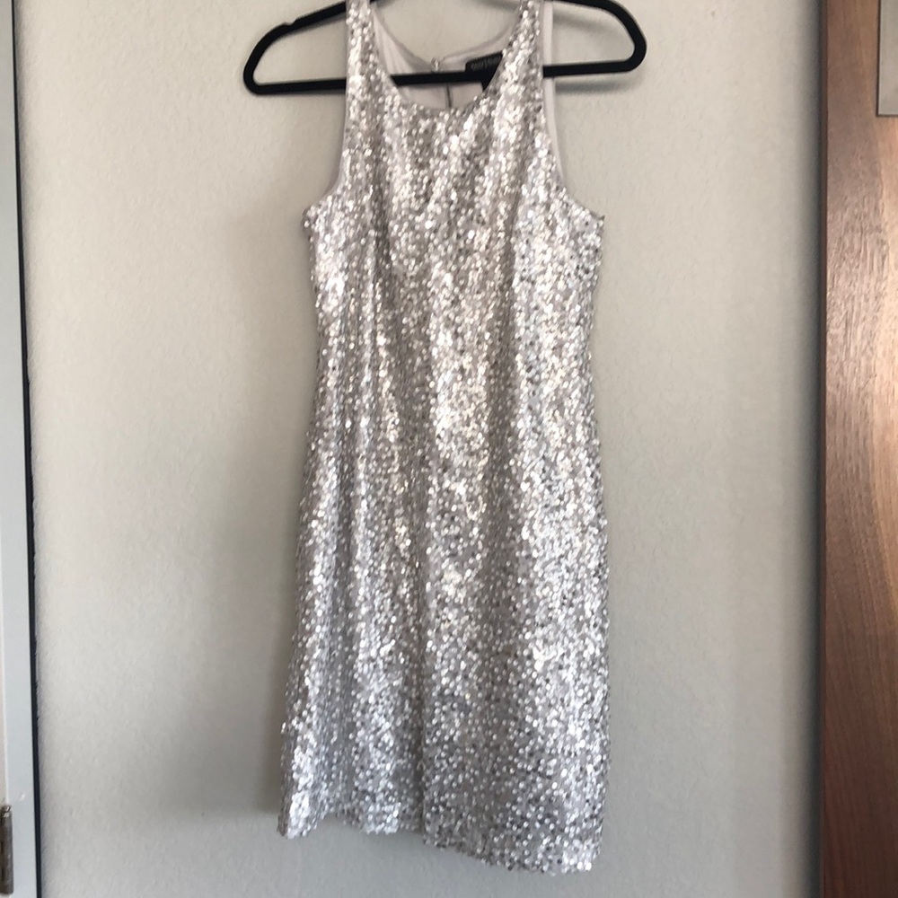 WHBM silver white sequin shift dress